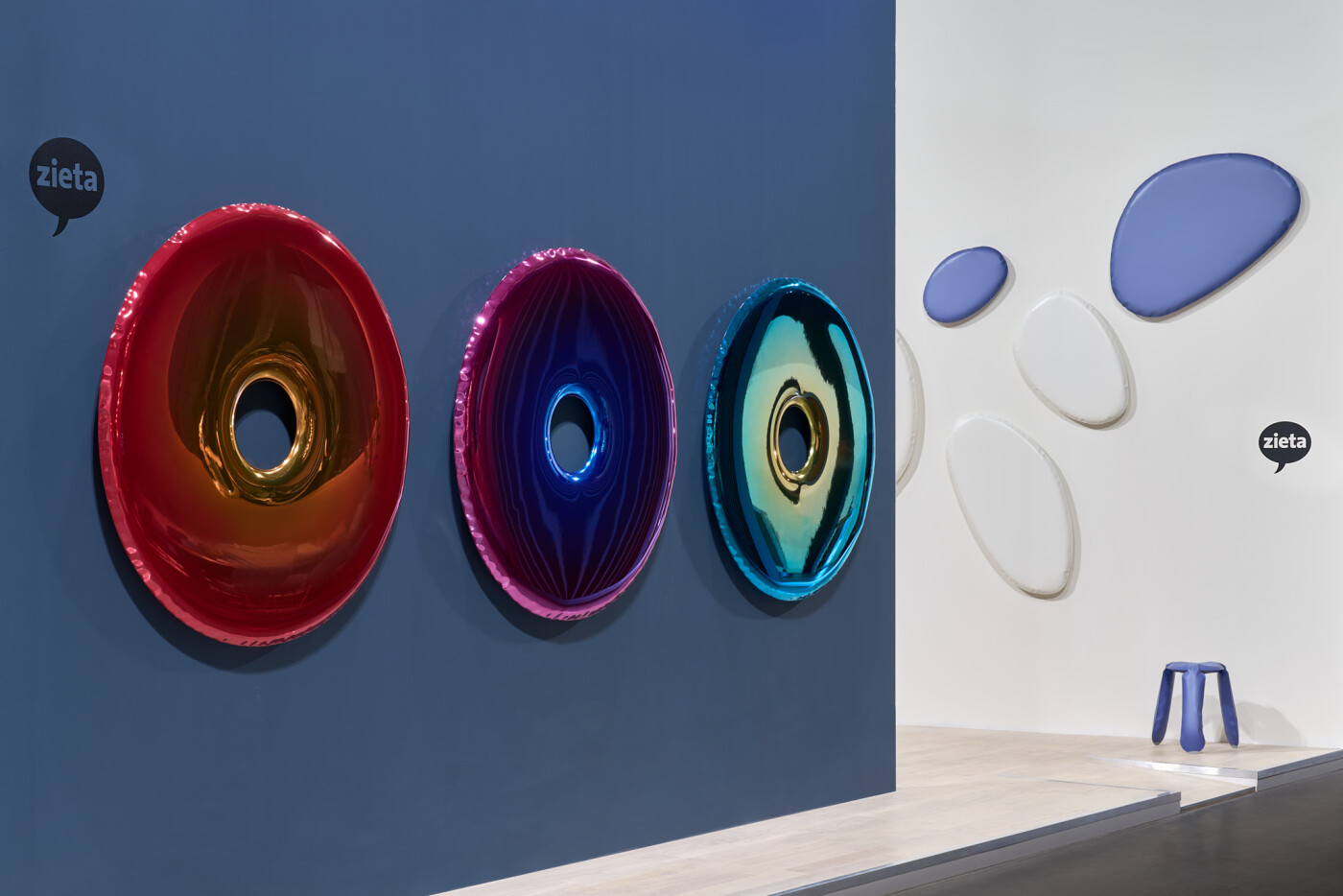 Triptych of RONDO HELIX NEBULA mirrors, photo: Trend Nomad Salone del Mobile Zieta Studio Rondo mirror colourfull helix nebula